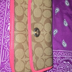 Brown and Pink Patterned Coach Clutch Purse